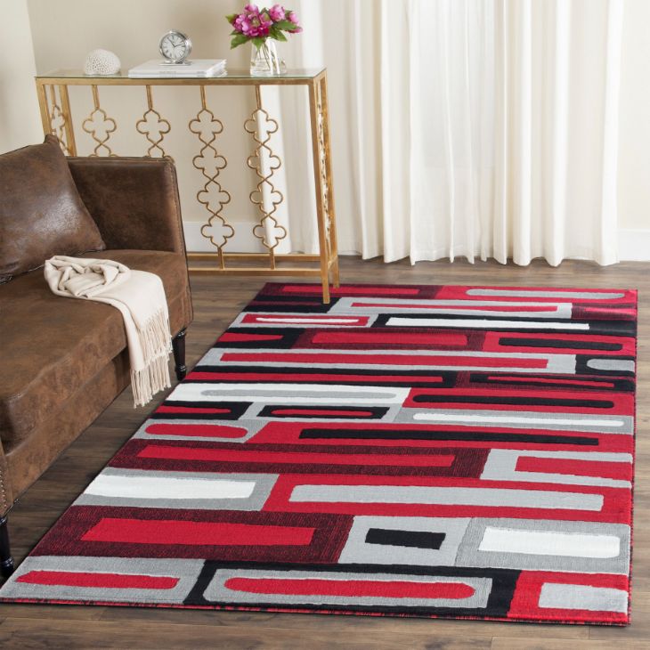 Sienna Red Geometric Contemporary Area Rugs