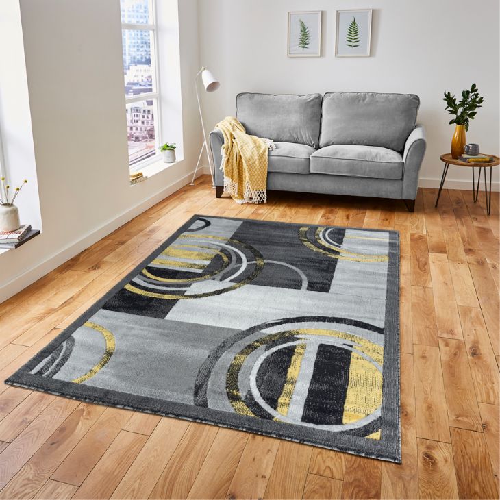 Mia Yellow Circles Abstract Contemporary Area Rugs