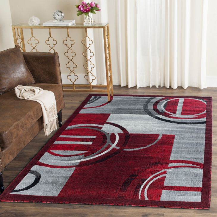 Mia Red Gray Geometric Contemporary Area Rugs