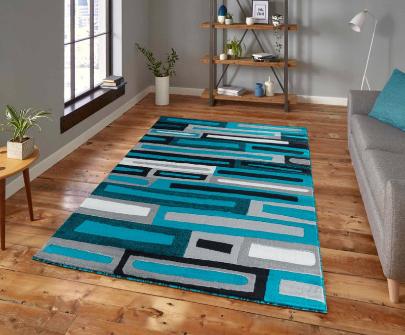 Sienna Turquoise Geometric Contemporary Area Rugs