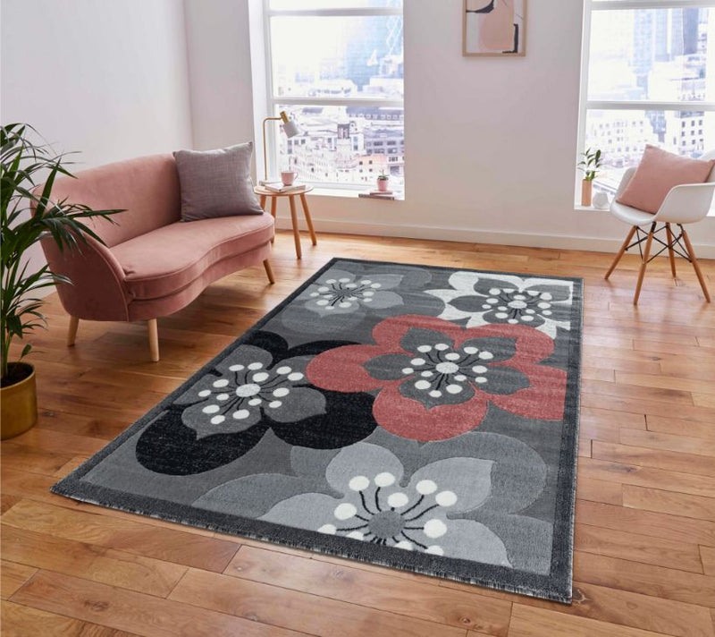 Ruby Pink Floral Contemporary Area Rugs